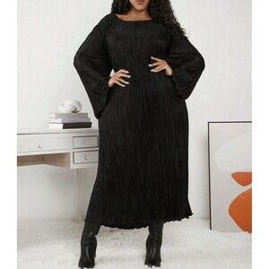 SHEIN Curve Women’s Dress SHEER RIB-KNIT BODYCON Size OXL Black Long Sleeve